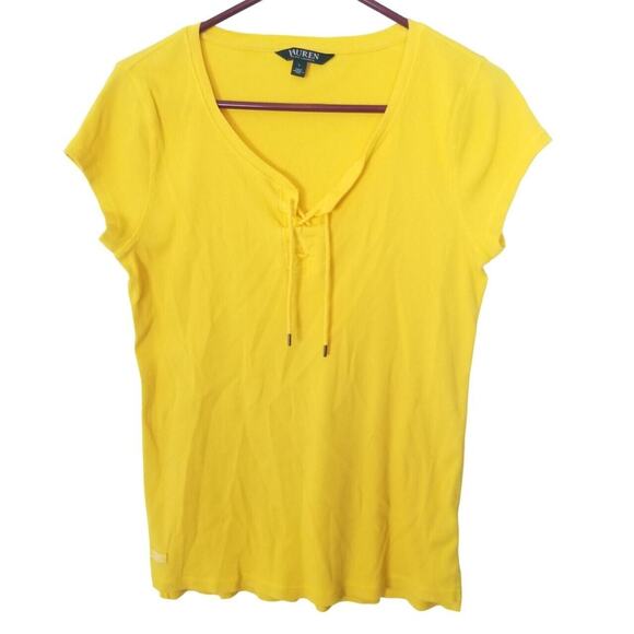 Lauren Ralph Lauren Tops - Lauren Ralph Lauren Womens L Ribbed Lace Up Shirt Size L Classic Preppy Cotton